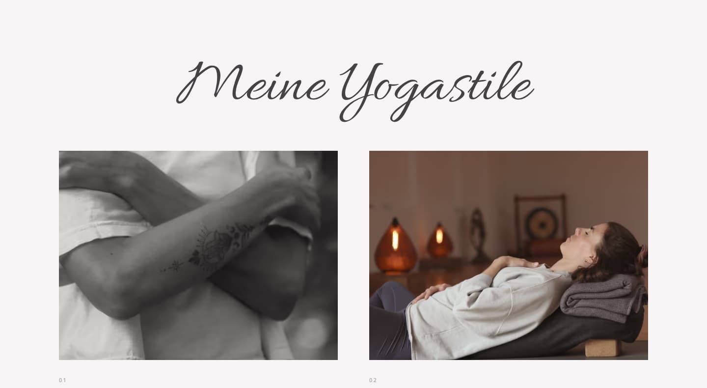 Sektion Meine Yogastile auf leyoga.at mit Fotokarten zu Somatic Yoga und Yin Yoga